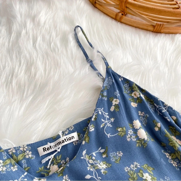 NEW Reformation Ventura Floral Print Mini Dress Avery Blue Multi - Picture 9 of 13